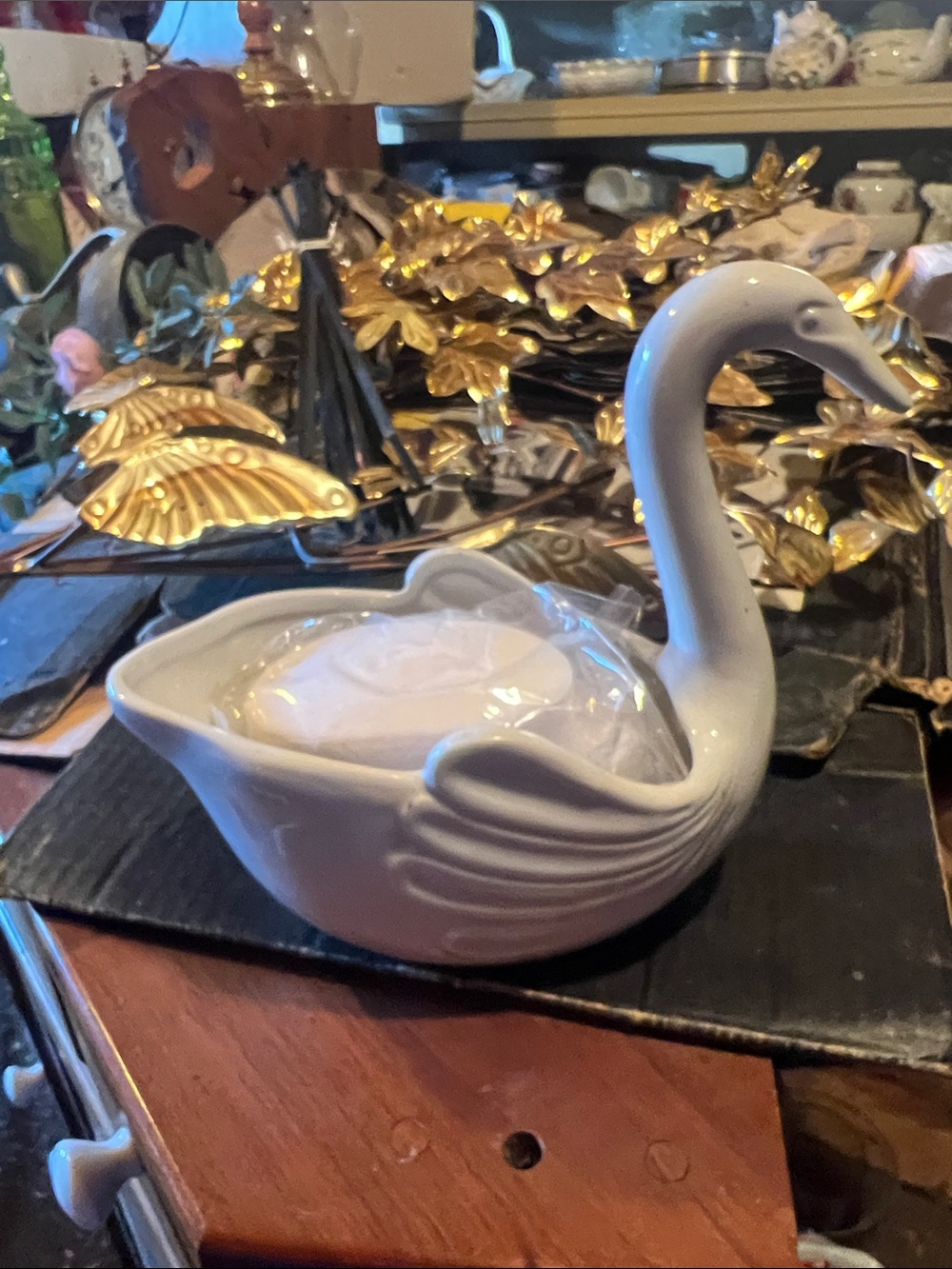 Vintage White Porcelain Swan Dish